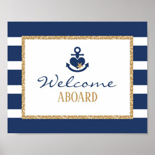 Affiche Panneau de bienvenue nautique Navy & Or
