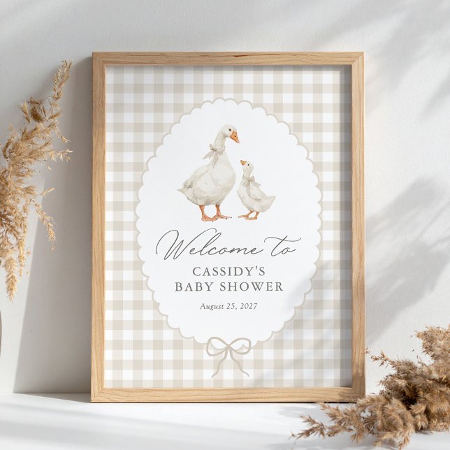 Affiche Panneau de bienvenue Neutr Gingham Silly Goose Bab (Créateur téléchargé)