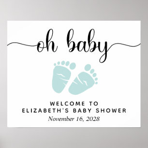 Affiche Panneau de bienvenue Oh Baby Mint Feet Baby Shower