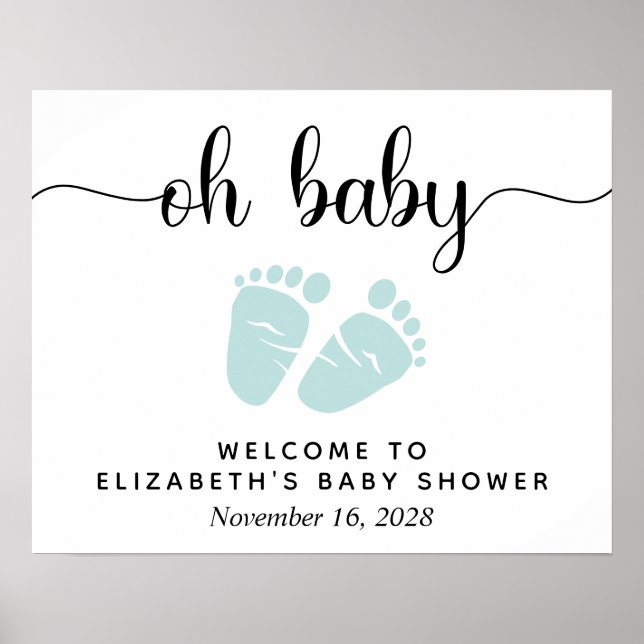 Affiche Panneau de bienvenue Oh Baby Mint Feet Baby Shower (Devant)