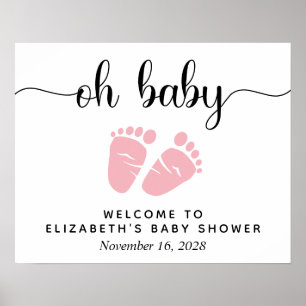 Affiche Panneau de bienvenue Oh Baby Pink Feet Baby Shower
