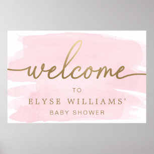 Affiche Panneau de bienvenue or en aquarelle rose