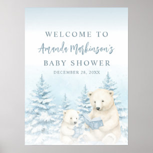 Affiche Panneau de bienvenue ours polaire aquarelle bleu h