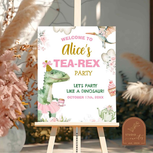Affiche Panneau de bienvenue Pastel Girl Dinosaur Tutu Tea (Créateur téléchargé)