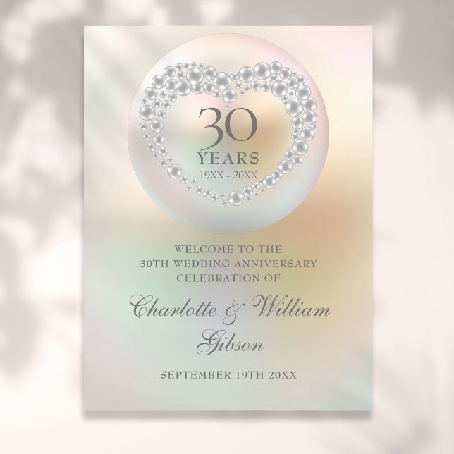 Affiche Panneau de bienvenue perle pour les 30 ans de mari (30th Wedding Anniversary Pearl Welcome Sign)