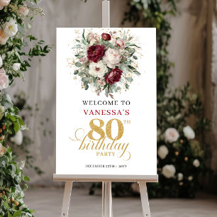 Affiche Panneau de bienvenue pour 80e anniversaire à fleur