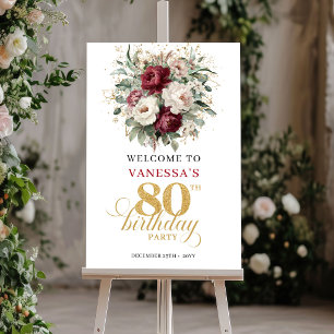Affiche Panneau de bienvenue pour 80e anniversaire Floral