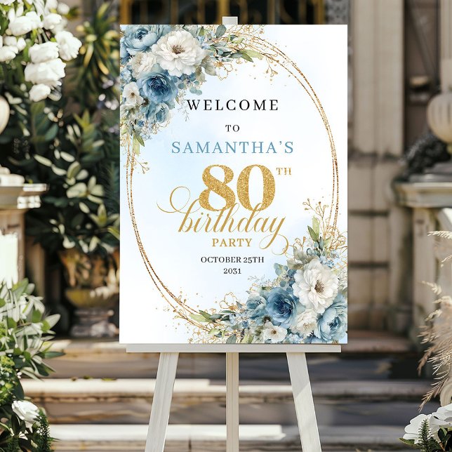 Affiche Panneau de bienvenue pour 80e anniversaire Luxe Fl (Luxury Floral 80th Birthday Welcome Sign)