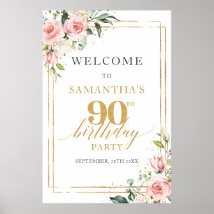 Affiche Panneau de bienvenue pour 90e anniversaire rose et