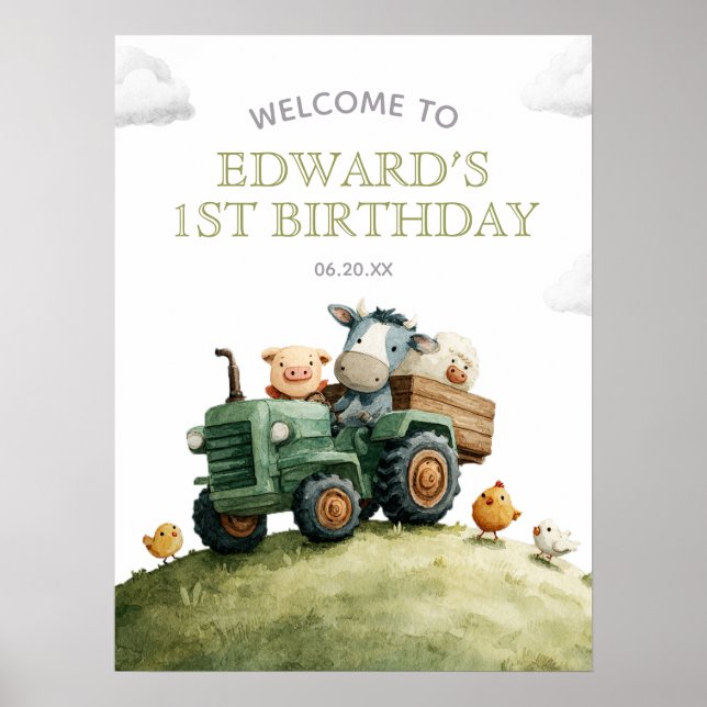 Affiche Panneau de bienvenue pour anniversaire avec tracte (Devant)