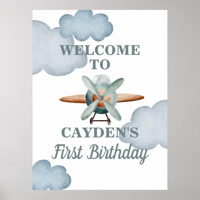 Affiche Panneau de bienvenue pour anniversaire d'avion Tem (Devant)