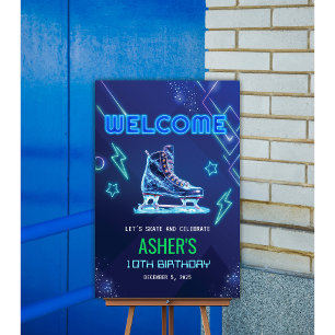 Affiche Panneau de bienvenue pour anniversaire de patinage