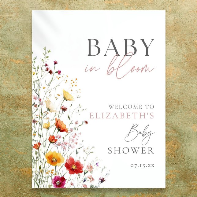 Affiche Panneau de bienvenue pour Baby Shower Baby In Bloo (Baby In Bloom Wildflowers Baby Shower Welcome Sign)