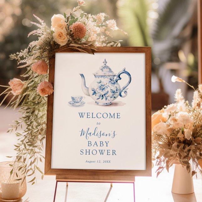 Affiche Panneau de bienvenue pour Baby Shower Blue Tea Par (Créateur téléchargé)