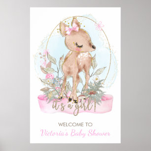 Affiche Panneau de bienvenue pour Baby Shower Cerf Mignon