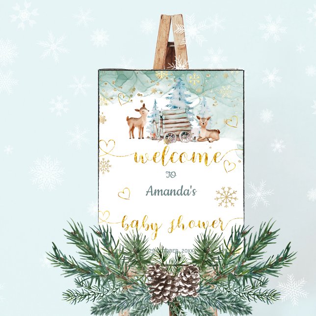 Affiche Panneau de bienvenue pour Baby Shower Deer Winter (Créateur téléchargé)