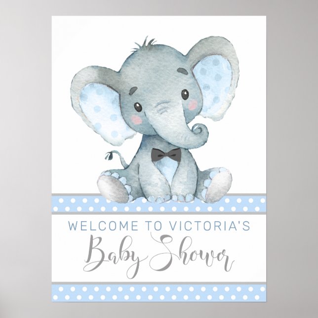 Affiche Panneau de bienvenue pour Baby Shower Éléphant (Devant)