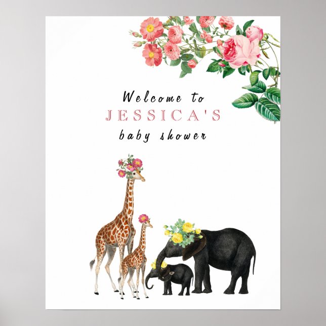 Affiche Panneau de bienvenue pour Baby Shower éléphant & g (Devant)