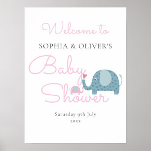 Affiche Panneau de bienvenue pour Baby Shower éléphant ros