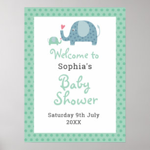 Affiche Panneau de bienvenue pour Baby Shower Éléphants Mi