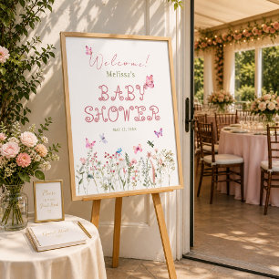Affiche Panneau de Bienvenue pour Baby Shower Fille aux Fl