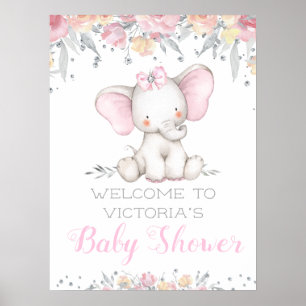 Affiche Panneau de bienvenue pour Baby Shower Fille Élépha