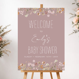 Affiche Panneau de bienvenue pour baby shower Fleur sauvag