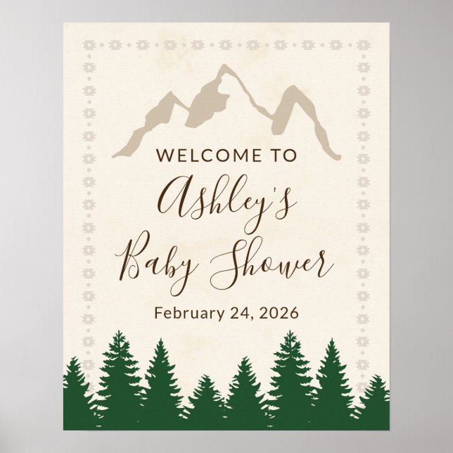 Affiche Panneau de bienvenue pour Baby Shower Forêt Aventu (Devant)