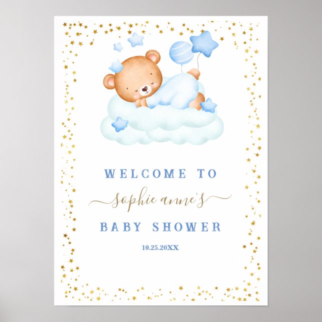 Affiche Panneau de bienvenue pour Baby Shower Garçon Ourso (Devant)