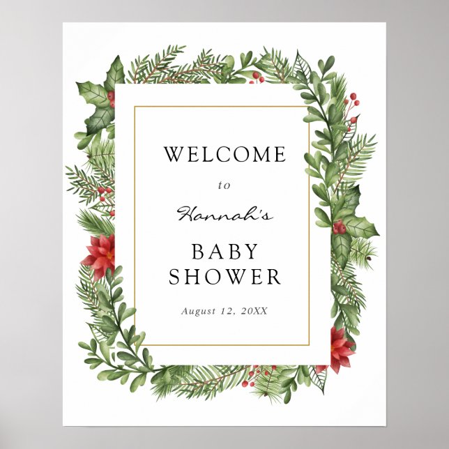Affiche Panneau de bienvenue pour Baby Shower Greenery d'h (Devant)