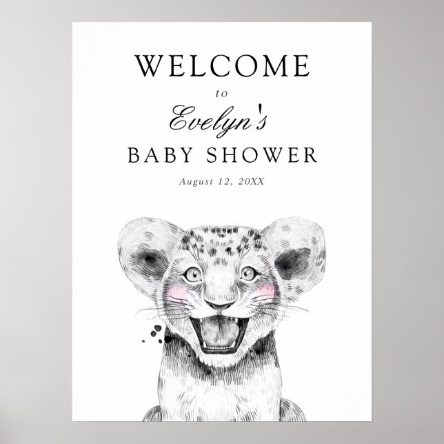 Affiche Panneau de bienvenue pour Baby Shower Lionceau (Devant)