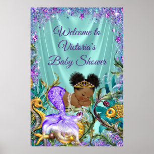 Affiche Panneau de bienvenue pour Baby Shower Mermaid Afro