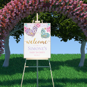 Affiche Panneau de bienvenue pour Baby Shower Papillon