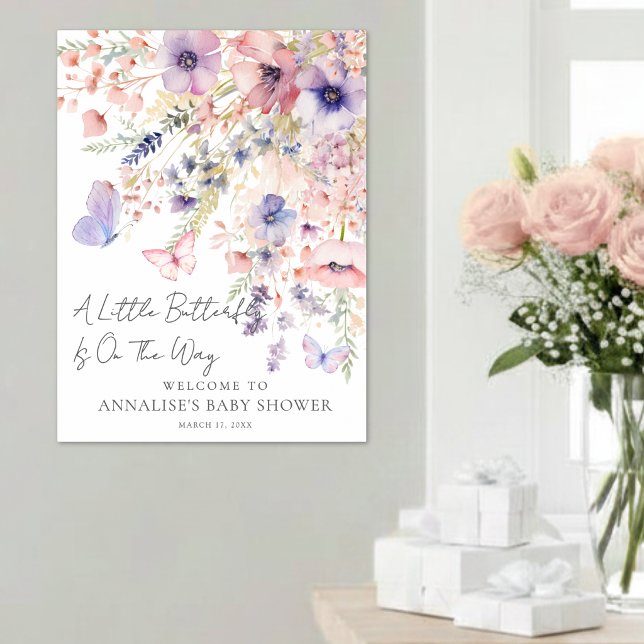Affiche Panneau de Bienvenue pour Baby Shower Papillon Fle (Butterfly Wildflower Baby Shower Welcome Sign)
