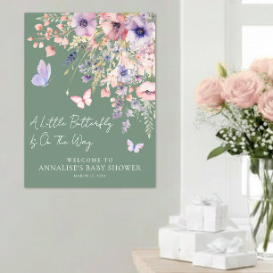Affiche Panneau de Bienvenue pour Baby Shower Papillon Fle