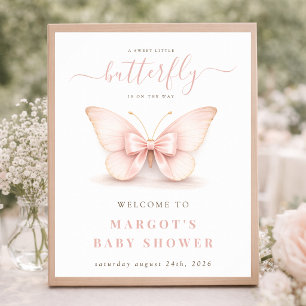 Affiche Panneau de bienvenue pour Baby Shower Papillon Ros