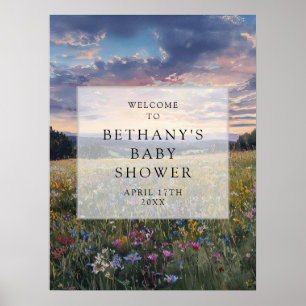 Affiche Panneau de bienvenue pour baby shower Prairie flor