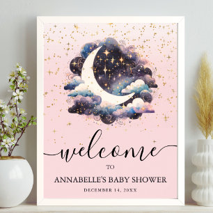 Affiche Panneau de Bienvenue pour Baby Shower Rose Fille D
