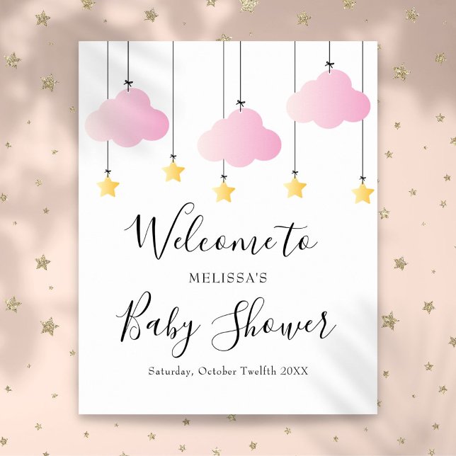 Affiche Panneau de bienvenue pour Baby Shower Rose Fille M (Twinkle Twinkle Pink Girl Baby Shower Welcome Sign)