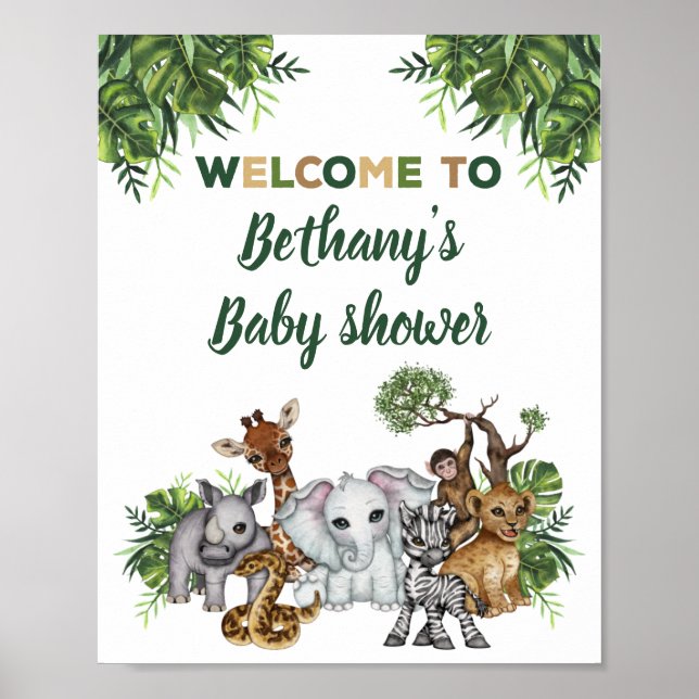 Affiche Panneau de bienvenue pour Baby Shower Safari Jungl (Devant)
