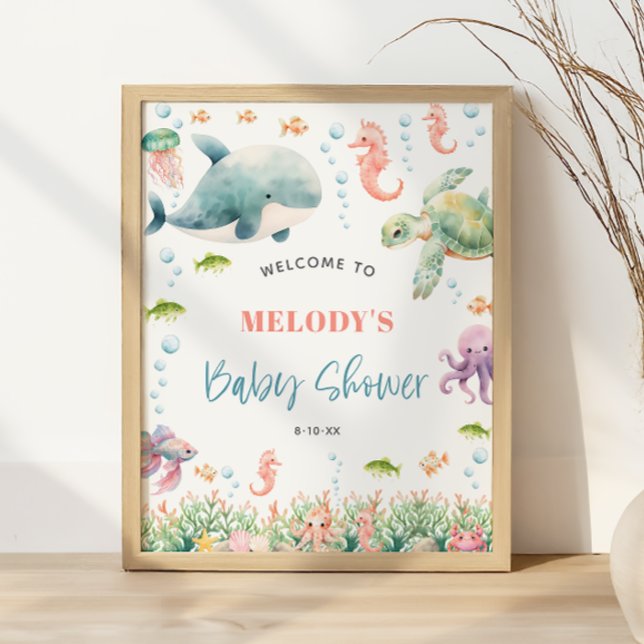 Affiche Panneau de bienvenue pour Baby Shower sur le thème (Under the Sea Ocean Baby Shower Welcome Sign)