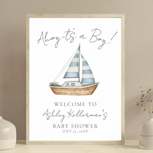 Affiche Panneau de Bienvenue pour Baby Shower sur le thème (Nautical Ocean Boy Baby Shower Welcome Sign)