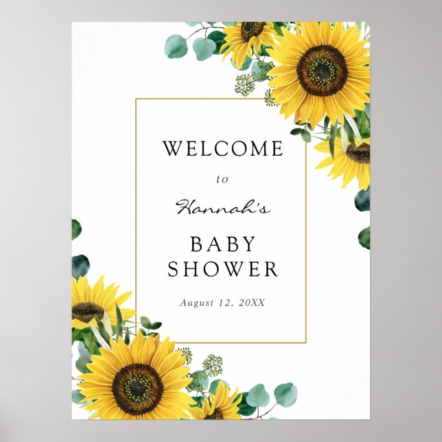 Affiche Panneau de bienvenue pour Baby Shower Tournesols e (Devant)