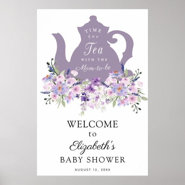 Affiche Panneau de bienvenue pour Baby Shower violet Time  (Devant)