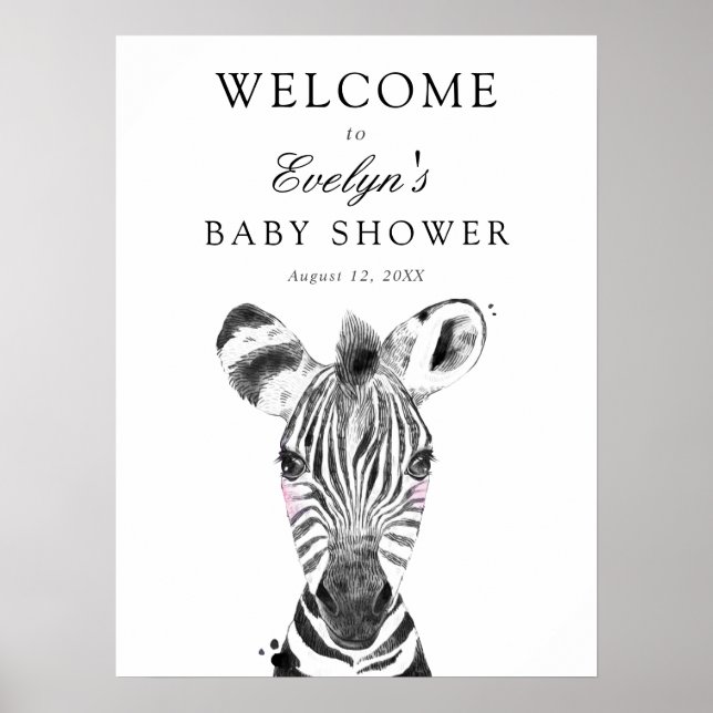 Affiche Panneau de bienvenue pour Baby Shower Zèbre (Devant)