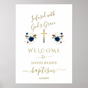 Affiche Panneau de bienvenue pour baptême de garçon aux fl