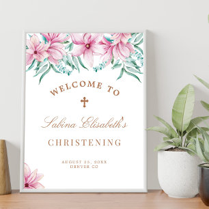 Affiche Panneau de bienvenue pour baptême floral rose aqua