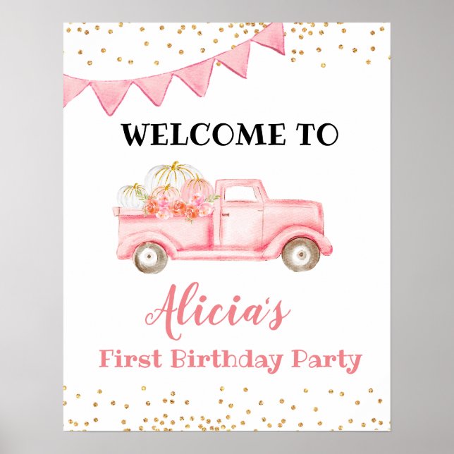 Affiche Panneau de bienvenue pour camion citrouille rose (Devant)