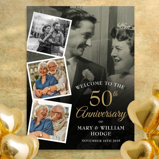 Affiche Panneau de bienvenue pour collage photo du 50e ann (50th Anniversary Photo Collage Welcome Sign)