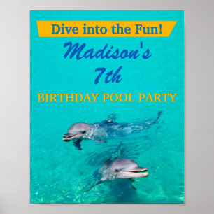 Affiche Panneau de bienvenue pour fête au bassin à dauphin